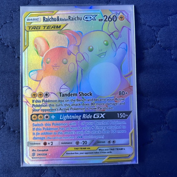 Pokémon TCG Sun & Moon Rainbow Rare Raichu & Alola Raichu GX - Picture 1 of 3